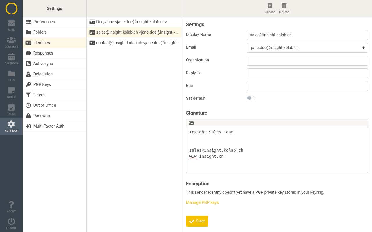 Kolab Identities & E-mail signatures
