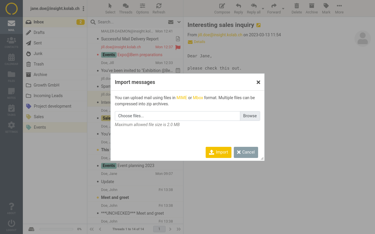 E-mail import