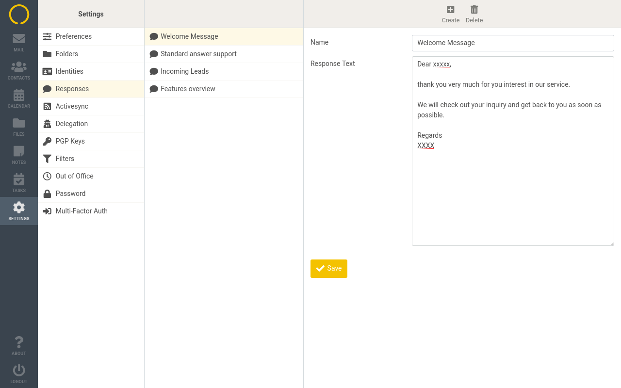 E-mail: Prepared responses